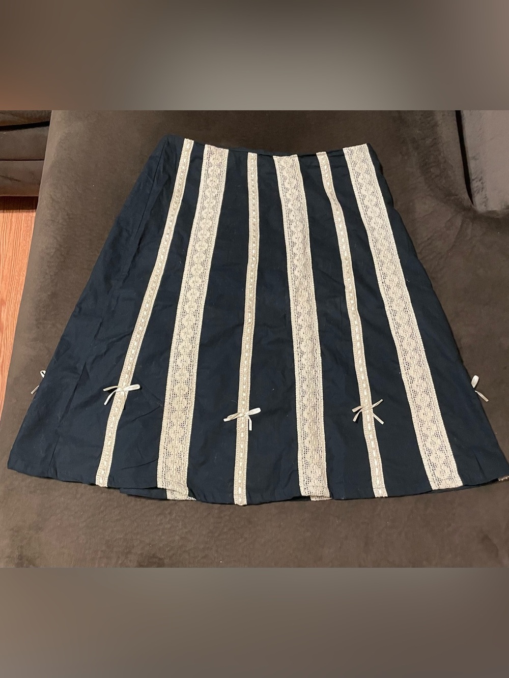New York & Company Navy A-Line Skirt with Cream Lace Panels